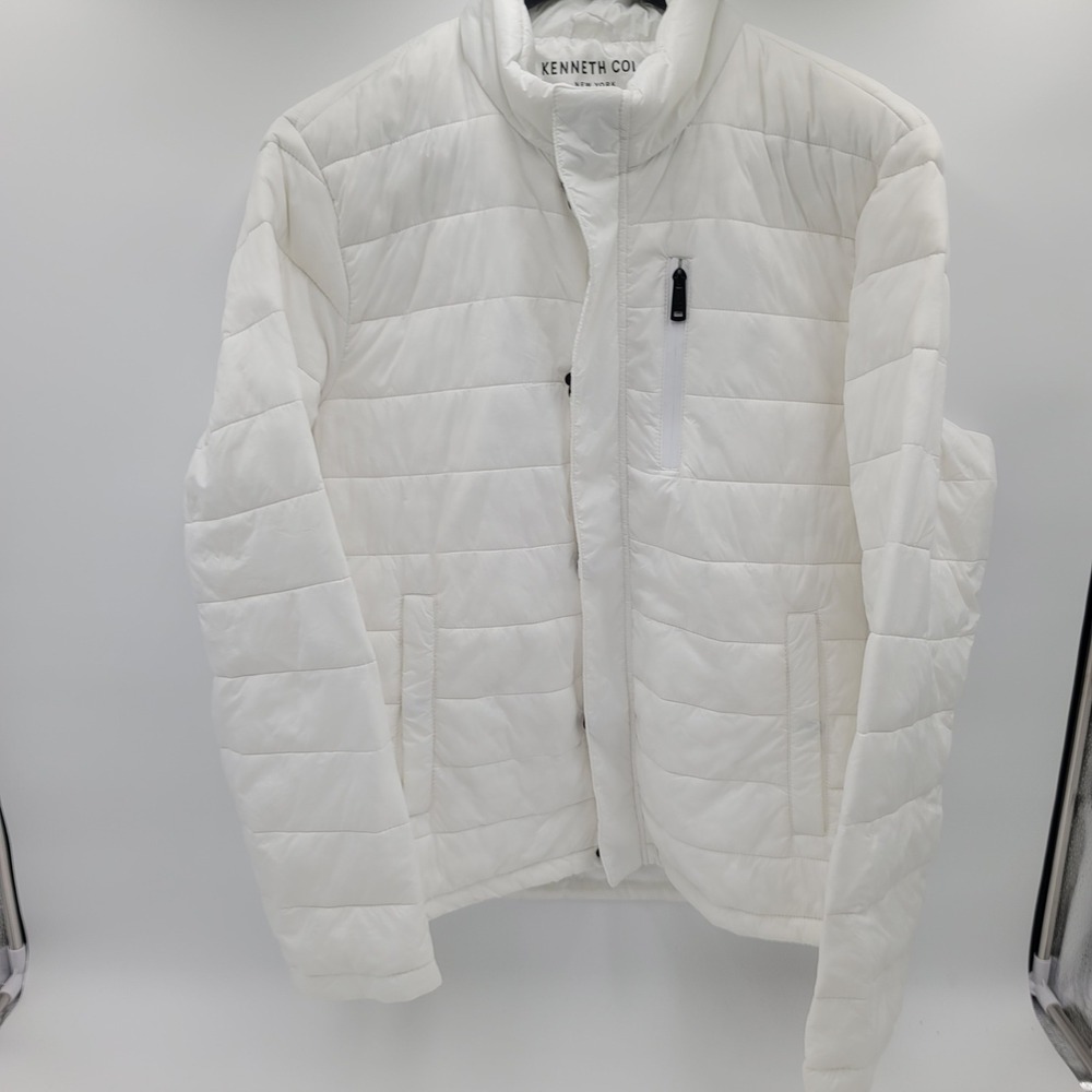Kenneth Cole New York Women's XL White Puffer Jacket Quilted Lightweight Zip Up